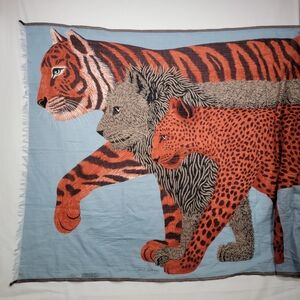 Inoui Editions Large Cats Wildlife Print Scarf in Blue and Orange 100% Cotton